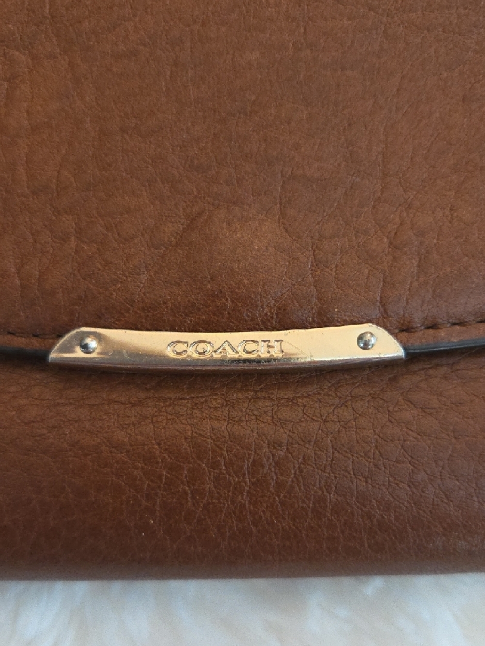 Coach Brown Leather Flap Wallet with Gold Plate Accent - Picture 2 of 4